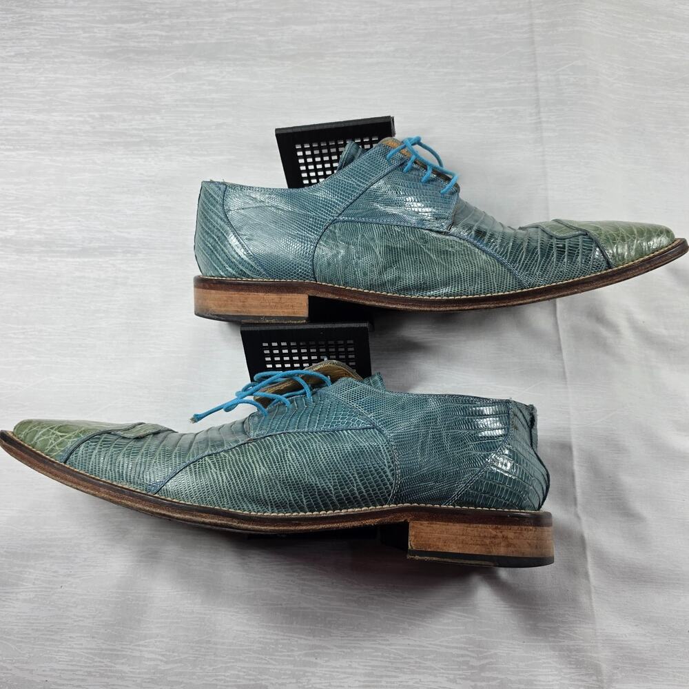 David Eden Oxfords Mens 10.5 Crocodile Patchwork Baby Blue - Picture 2 of 8